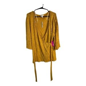 Charming Charlie Women’s Curve Mustard Yellow Wrap Cardigan Top Size 1X NWT
